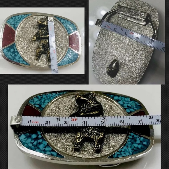 Vtg Navajo M.C. Silver Bear Buckle Turquoise Inlay - Picture 4 of 8